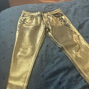 DOSHE  Gold Metallic Jeans size 27 style TANJA  boyfrenwith Black Embellishments